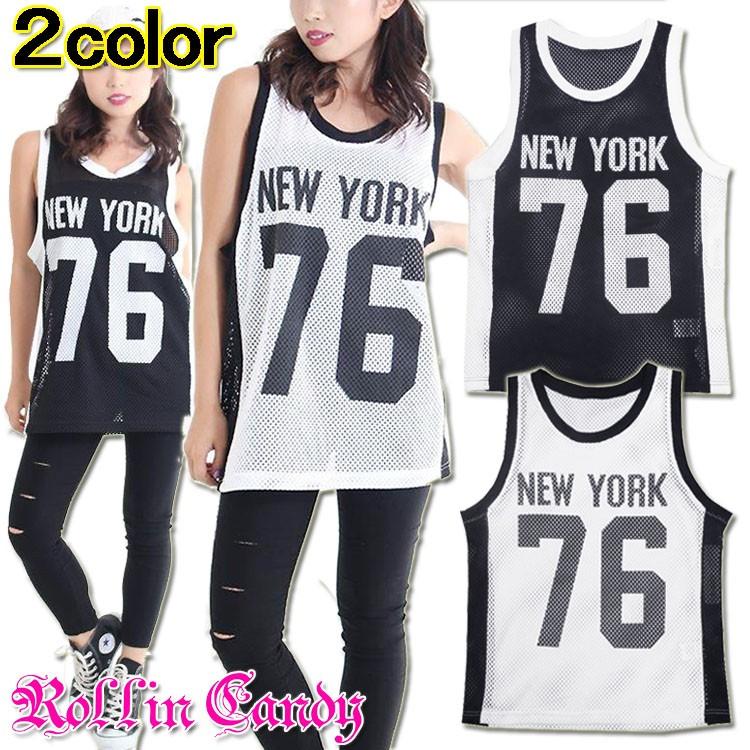 NEW YORK ×ナンバリングモノトーンメッシュタンクトップ ブラック 