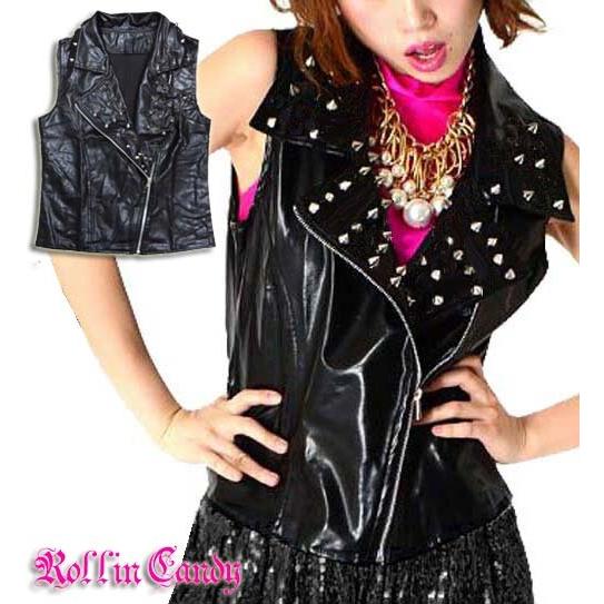 ダンス衣装・ステージ衣装に!スパイクスタッズ付き 合皮ライダース