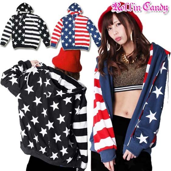 アメリカ国旗デザインスウェットジップアップパーカー 星条旗 大きい