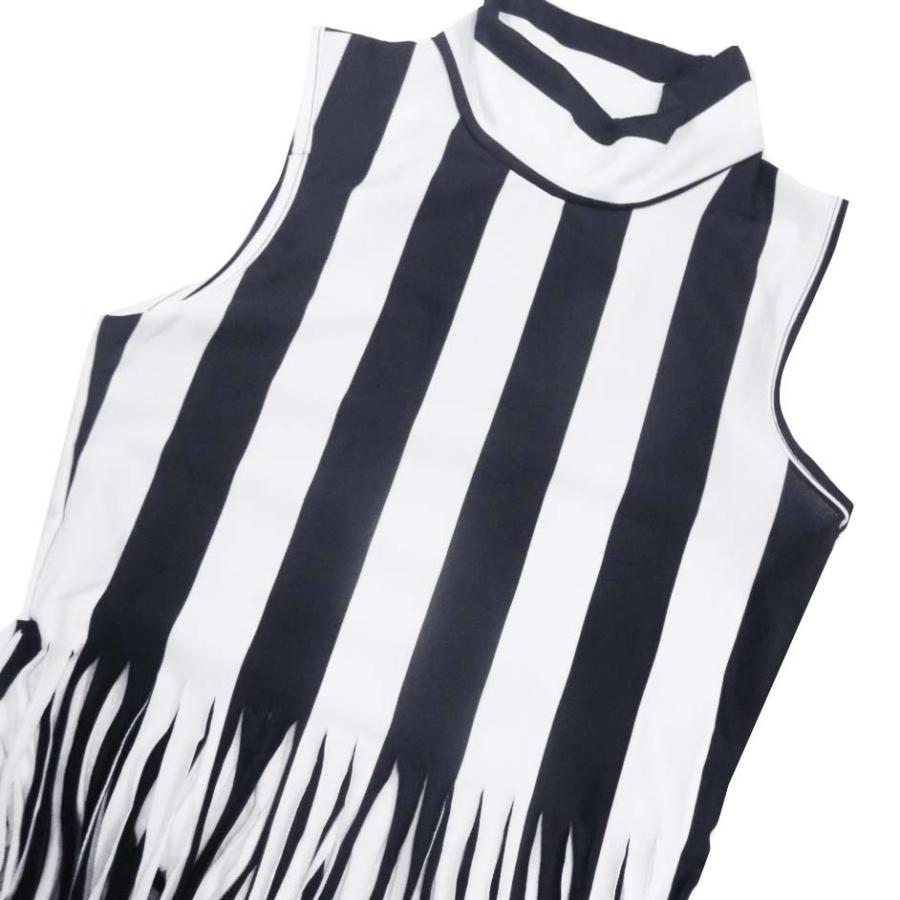 ダンス衣装・ステージ衣装に！モノトーンストライプフリンジロング