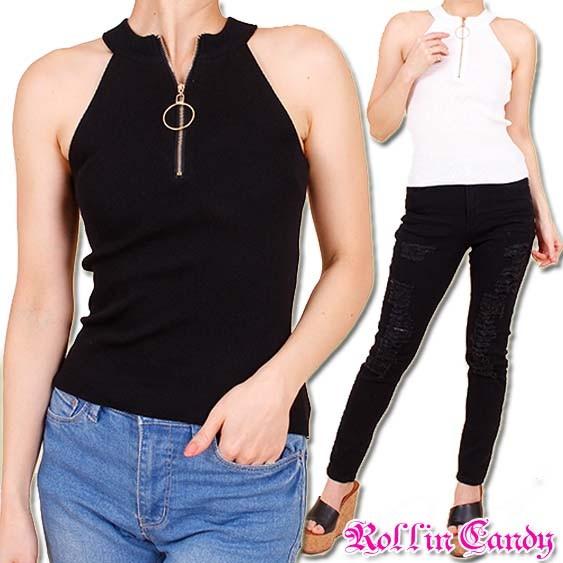 ホルターネックファスナーデザイントップス ブラック ホワイト 無地 キャミソール タンクトップ ジャズダンス ダンス衣装 ステージ衣装 B Girl レディース C8 C9 ローリンキャンディー 通販 Yahoo ショッピング