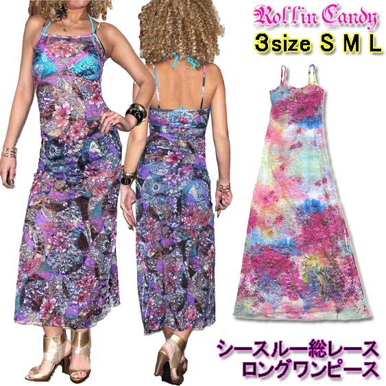 ロングワンピース　プリーツワンピース　レース　シースルー Lace Ladies ドレス シフォン胸元プリーツロングワンピース