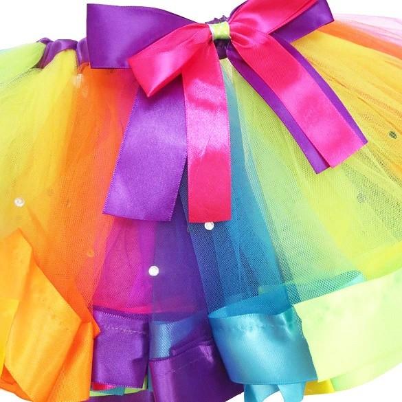 新品★チュールスカート付きベルト★オーロラストーン★伸縮★各種ダンス★パーティー ストーン付き ベビー&キッズ レインボー チュールパニエスカート
