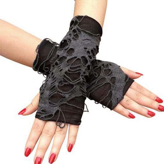 ダメージ加工 フィンガーレス アームグローブ/アームカバー 指なし