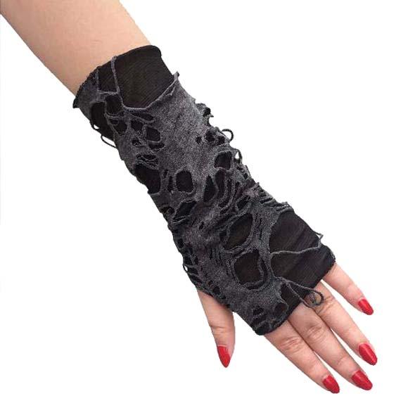 ダメージ加工 フィンガーレス アームグローブ/アームカバー 指なし