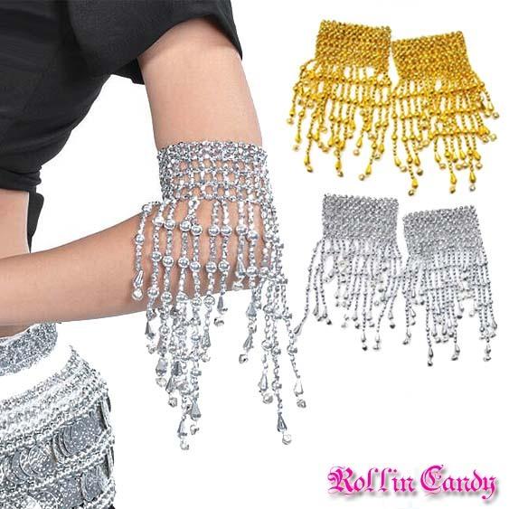 ダンス衣装・ステージ衣装に☆鈴付き ビーズフリンジ リスト