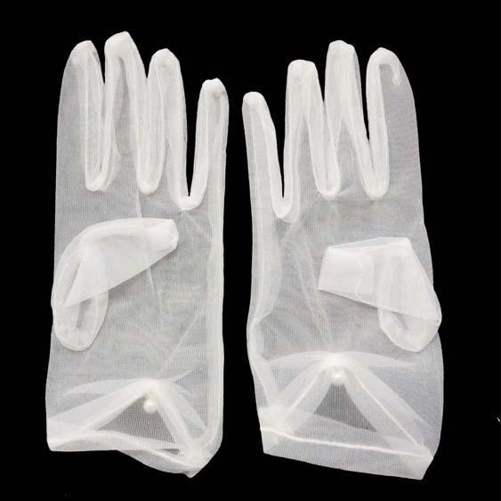 パールチャーム付き シースルーメッシュ ショートグローブ 手袋 オフホワイト オーガンジー ウェディンググローブ 結婚式 ブライダル 衣装 衣裳 レディース |  | 04