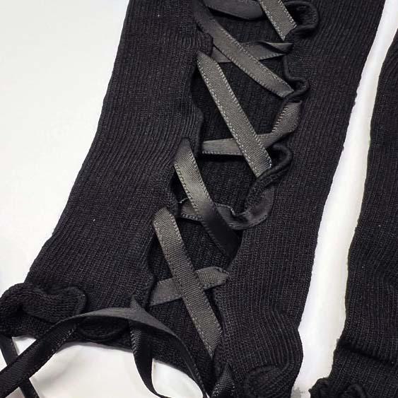 リブ 編み上げ アームグローブ/アームカバー/アームウォーマー/手袋