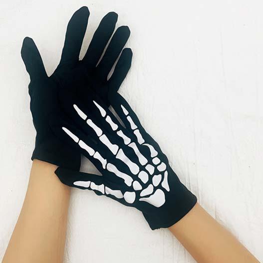 ショート丈 骨 スケルトン グローブ/手袋 大きめ 骸骨 スカル ロンググローブ ガイコツ ハロウィン コスプレ コスチューム ブラック 黒 スケルトンボーン |  | 01