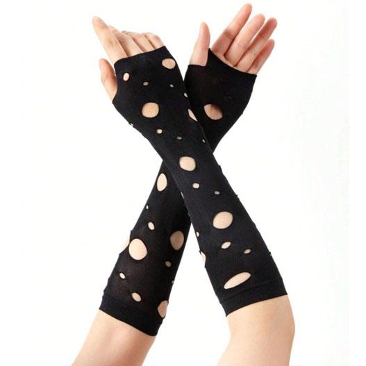 ダンス衣装・ステージ衣装に！ダメージ加工 穴あき フィンガーレスグローブ 手袋 黒 ブラック 指なしグローブ アームカバー キッズ 衣裳 ライブ コンサート |  | 01