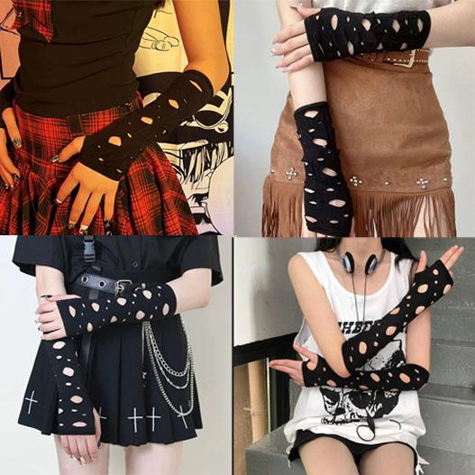 ダンス衣装・ステージ衣装に！ダメージ加工 穴あき フィンガーレスグローブ 手袋 黒 ブラック 指なしグローブ アームカバー キッズ 衣裳 ライブ コンサート |  | 02