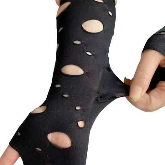 ダンス衣装・ステージ衣装に！ダメージ加工 穴あき フィンガーレスグローブ 手袋 黒 ブラック 指なしグローブ アームカバー キッズ 衣裳 ライブ コンサート |  | 03