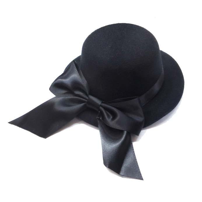 リボン付きミニハット/ヘッドドレス帽子シンプル無地ブラック黒ヘア
