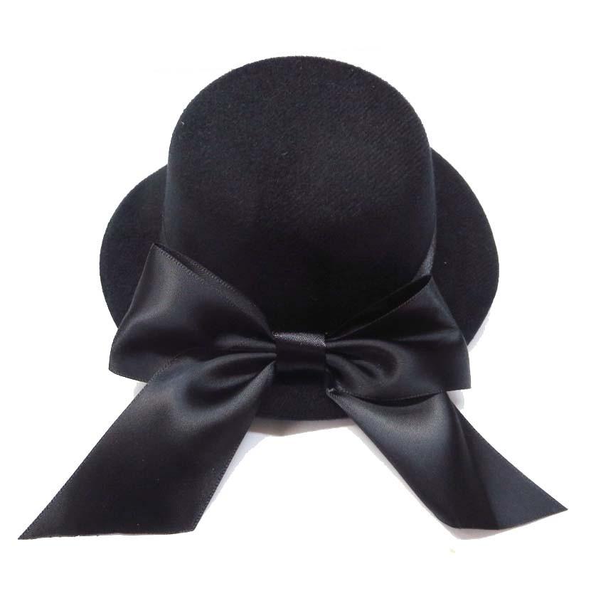 リボン付きミニハット/ヘッドドレス帽子シンプル無地ブラック黒ヘアアクセサリーパーティー結婚式ウェディングダンス衣装キッズダンサー発表会演奏会 |  | 02