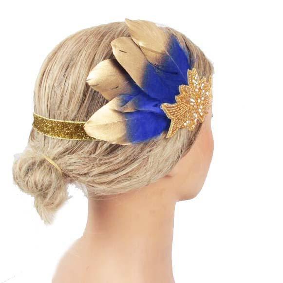 ゴージャス フェザー ビーズ ヘアカチューム ヘアアクセサリー ヘッドドレス Q268 ヘアバンド 羽根 ターコイズゴールド ダンス 衣装 ウェディング Q268 ローリンキャンディー 通販 Yahoo ショッピング
