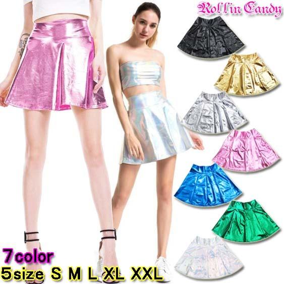 ダンス衣装・ステージ衣装に！メタリック ミニ フレアスカート ミニ