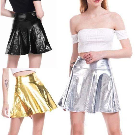 ダンス衣装・ステージ衣装に！メタリック ミニ フレアスカート ミニ