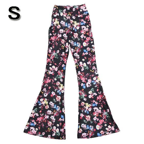 超ストレッチ！総柄 フレアパンツ ブーツカット ベルボトム ハイ