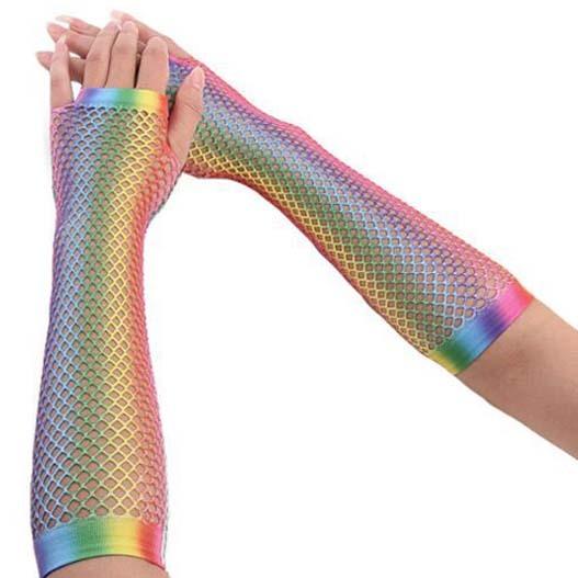 レインボー グラデーション メッシュ グローブ/アームウォーマー(両手分2個セット) 手袋 アームカバー フィッシュネット 派手 指なし ダンス 衣装 |  | 03