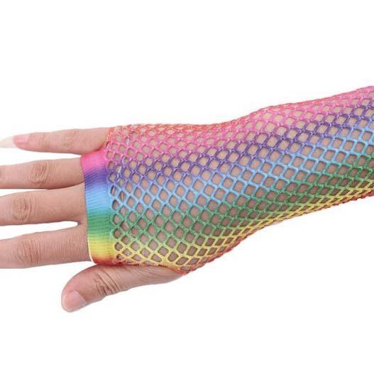 レインボー グラデーション メッシュ グローブ/アームウォーマー(両手分2個セット) 手袋 アームカバー フィッシュネット 派手 指なし ダンス 衣装 |  | 04