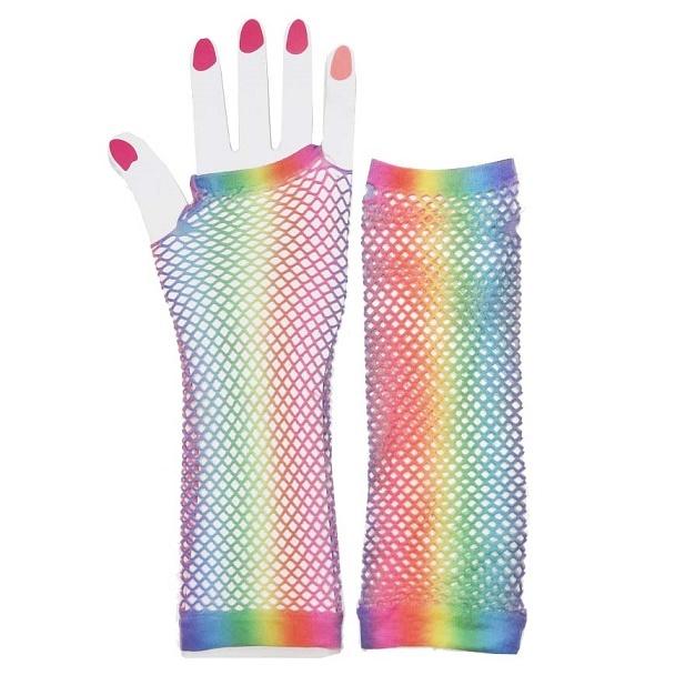 レインボー グラデーション メッシュ グローブ/アームウォーマー(両手分2個セット) 手袋 アームカバー フィッシュネット 派手 指なし ダンス 衣装 |  | 05