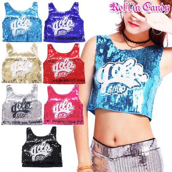 ダンス衣装 ステージ衣装に スパンコール ロゴ入り ショート丈 タンクトップ トップス チアガール 発表会 ヒップホップ キッズ ダンサー キラキラ S665 S671 ローリンキャンディー 通販 Yahoo ショッピング