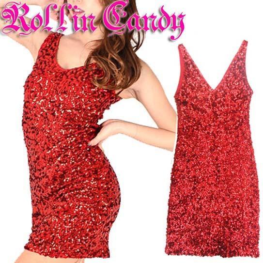 ダンス衣装・ステージ衣装に! スパンコール Vネック ワンピース