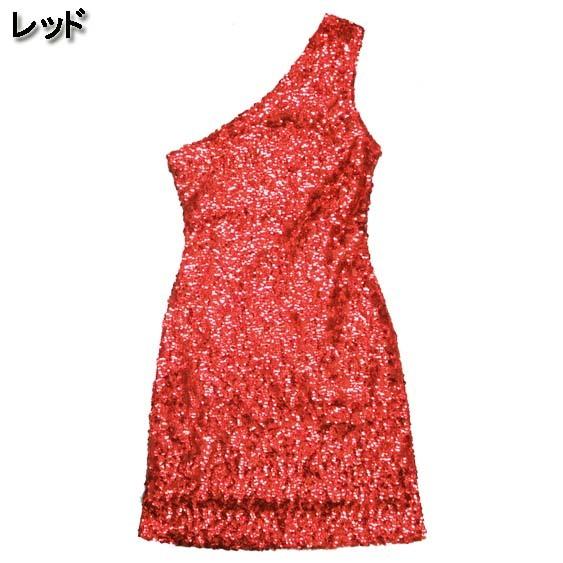 ダンス衣装・ステージ衣装に! スパンコール ワンショルダー ワンピース