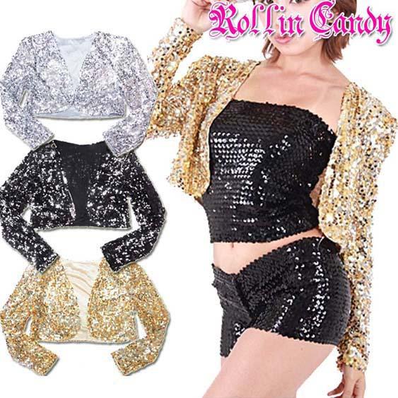 ダンス衣装 ステージ衣装 スパンコール長袖ボレロ カーディガン ブラック 黒 ゴールド シルバー 発表会 ジャズダンス トップス レディース 社交ダンス S796 S798 ローリンキャンディー 通販 Yahoo ショッピング