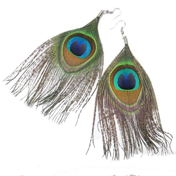 孔雀の羽 ピアス フックピアス くじゃく クジャク 羽根 ピーコック