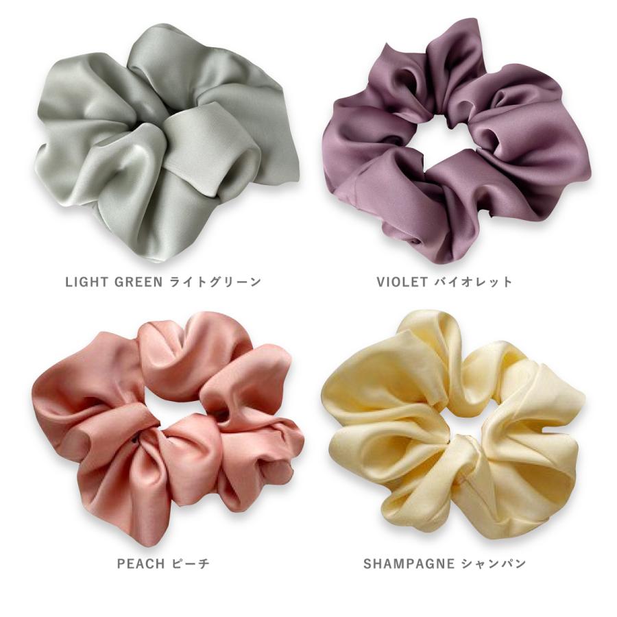 シュシュ サテン 黒 ヘアゴム 髪留め シルク 大きめ リボン ヘア
