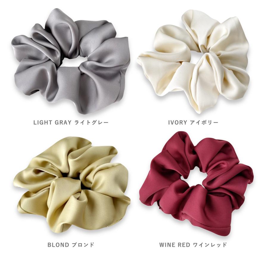 シュシュ サテン 黒 ヘアゴム 髪留め シルク 大きめ リボン ヘア