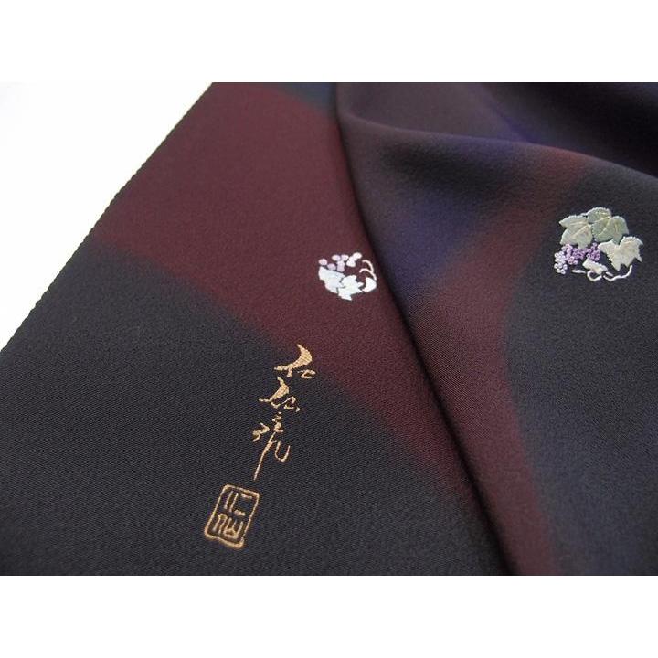 小紋 未仕立て品 前田仁仙「仁仙花布」 葡萄手刺繍 反物 a178s