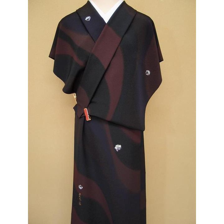 小紋 未仕立て品 前田仁仙「仁仙花布」 葡萄手刺繍 反物 a178s