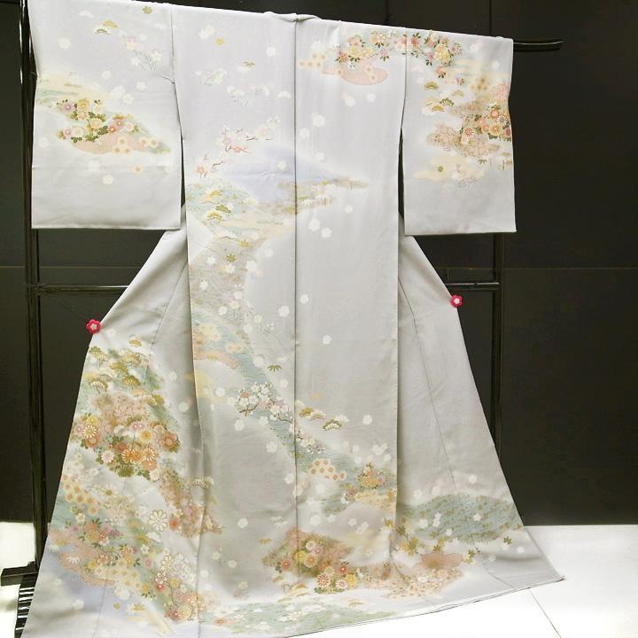 訪問着 正絹 未仕立て 丹後ちりめん 唐花 フルオーダー 友禅 銀駒刺繍