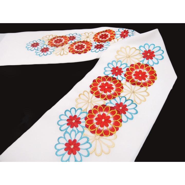 半衿 振袖 刺繍 乙女菊 花 フォーマル 成人式 03501720 No.1 白地 赤