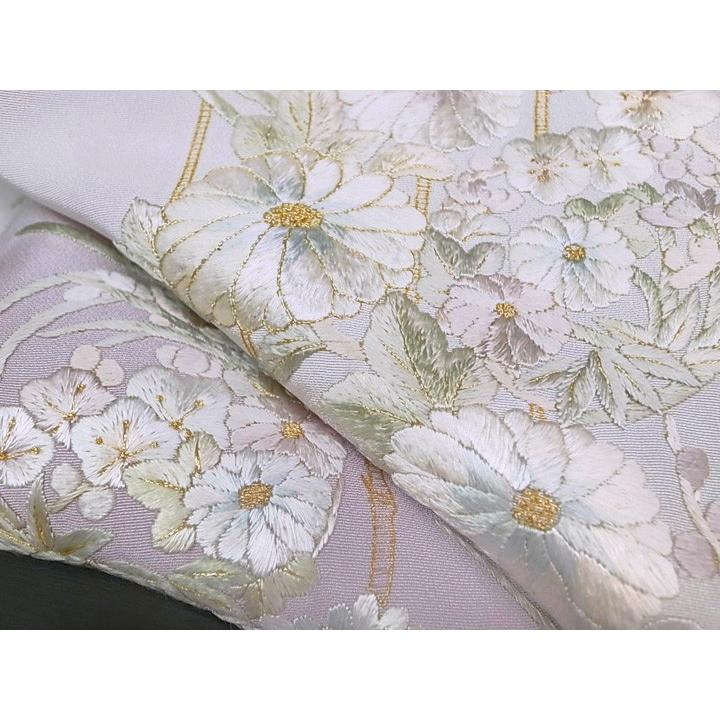 訪問着 手刺繍 正絹 松竹梅 花丸紋 古典柄 紫 豪華 フォーマル 結婚式 