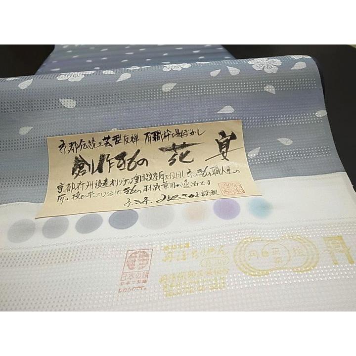 着物 羽織 コート 反物 正絹 未仕立て 正絹 伝統工芸京友禅 さくら段暈し着物反物 浅葱色 ブルーグレー 新品 c283s_4
