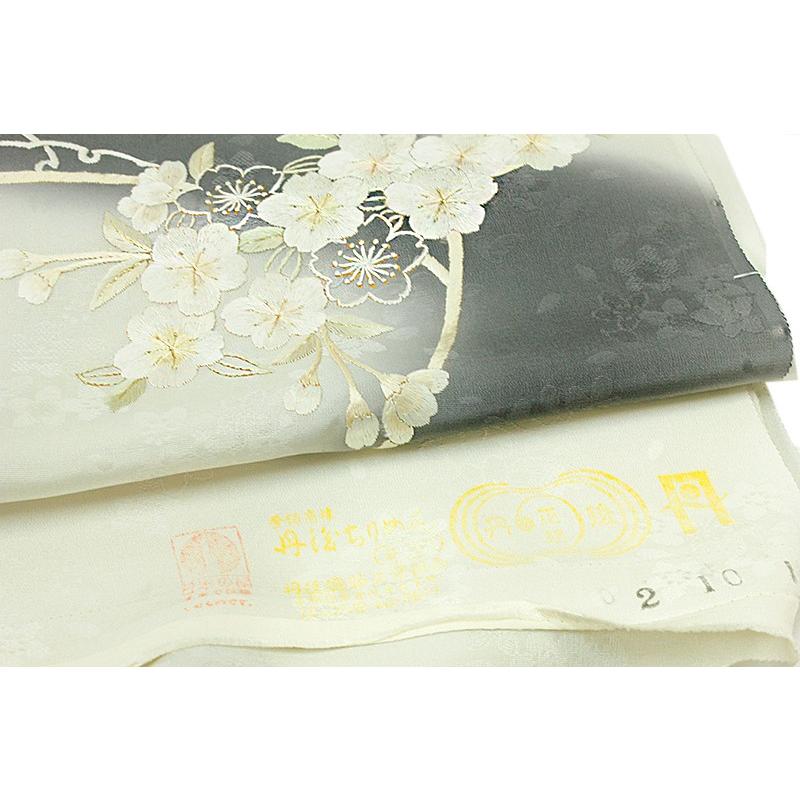 訪問着 手刺繍 正絹 桜 ライトグレー 濃いグレー 豪華 フォーマル 結婚