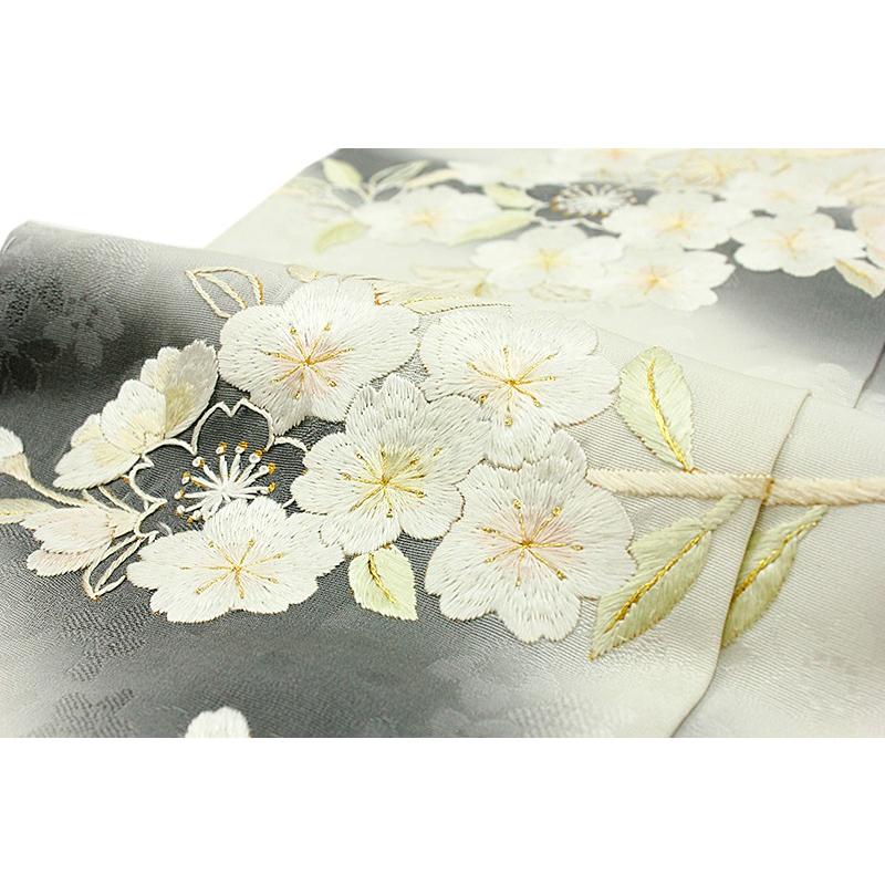 訪問着 薄いグレー 桜刺繍 訪問着 手刺繍 正絹 桜 ライトグレー 濃いグレー 豪華 フォーマル 結婚