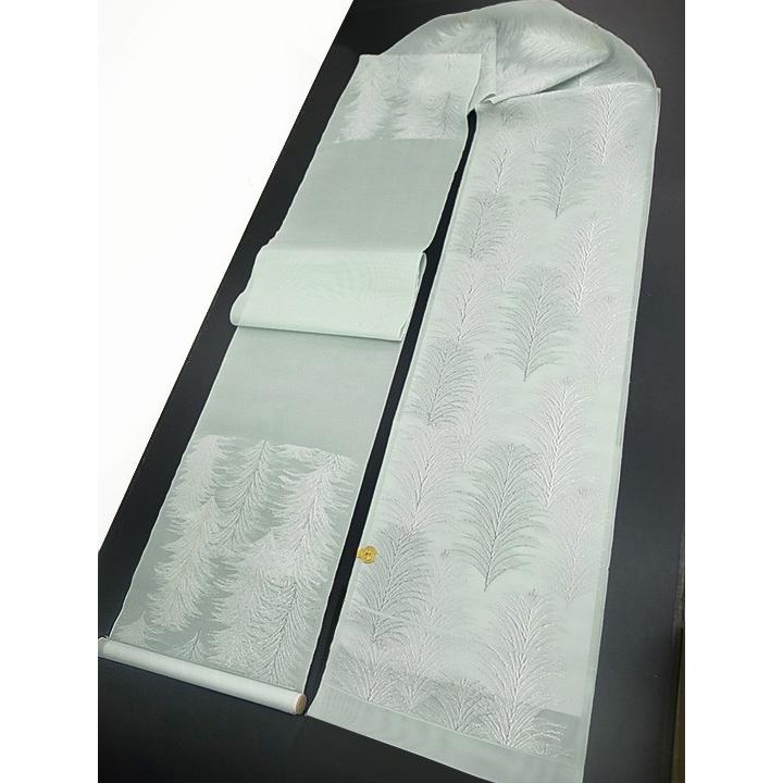 新品 正絹 名古屋帯 九寸帯 ふくい 白地 七宝 若松 未仕立て品