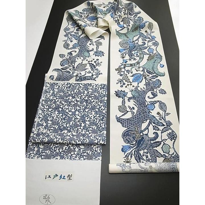 江戸紅型 名古屋帯 紅型染 染帯 最高級 駒塩瀬 五泉 花更紗 正絹