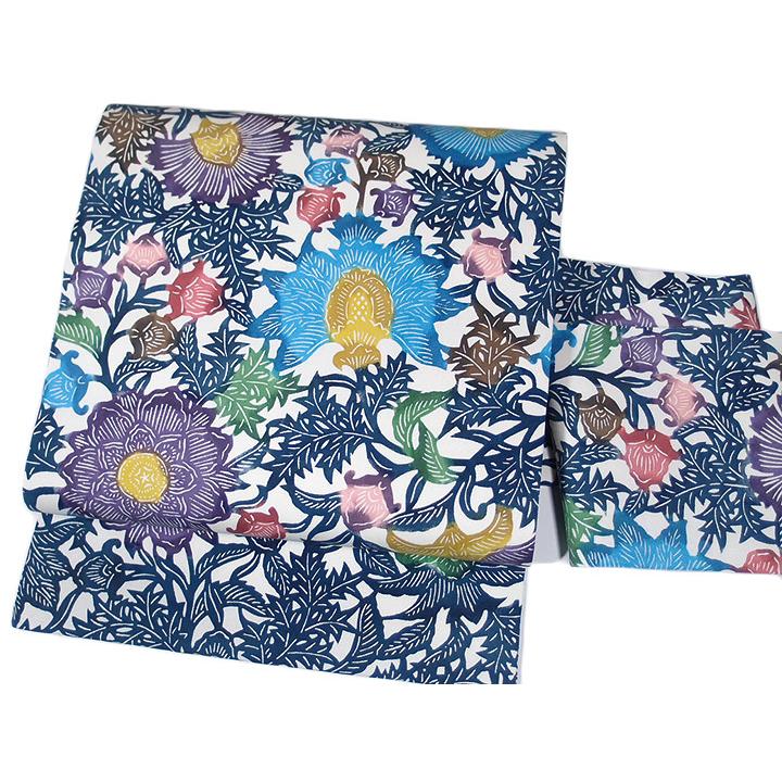 江戸紅型 名古屋帯 紅型染 染帯 最高級 駒塩瀬 五泉 仕立上がり 白地