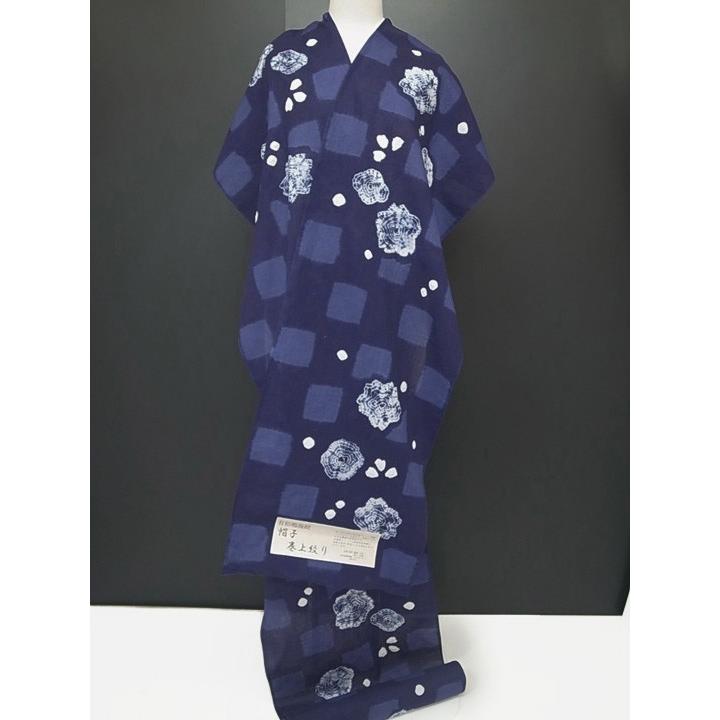 有松鳴海絞り 花柄浴衣反物 青紫色 新品タグ付き 有松鳴海絞り 花