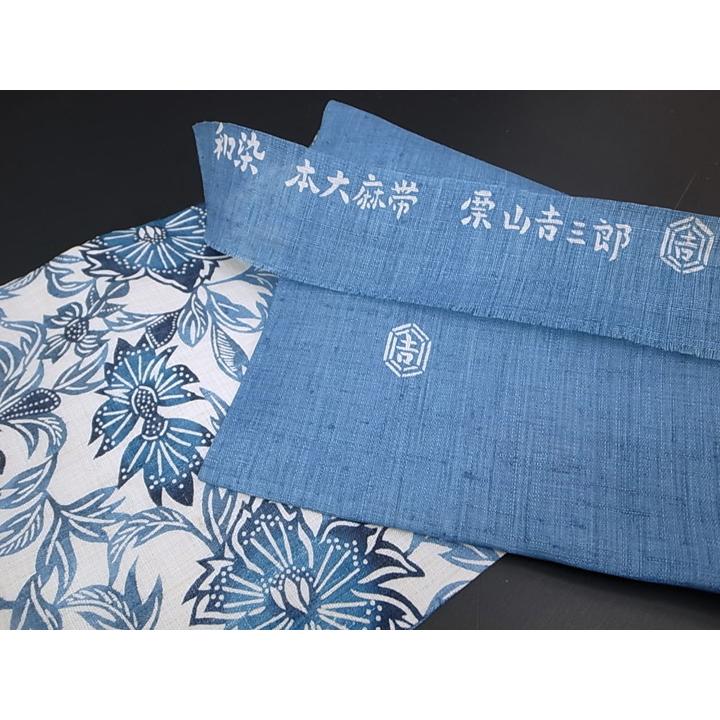 夏 名古屋帯 仕立て上がり 本大麻帯 和染紅型 栗山吉三郎 本麻 染帯