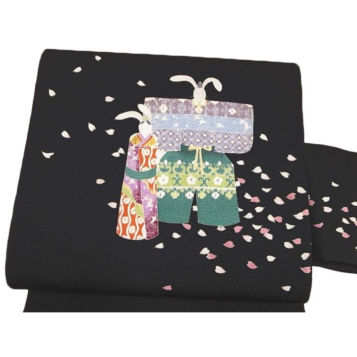 名古屋帯 十日町 秀美 友禅 正絹うさぎ 立雛 お雛様 おひな祭り 染め帯