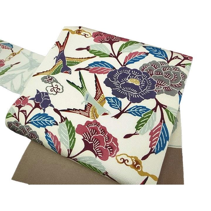 名古屋帯 和染紅型 栗山吉三郎 仕立て上がり 正絹 新品 ツバメ 牡丹 九  