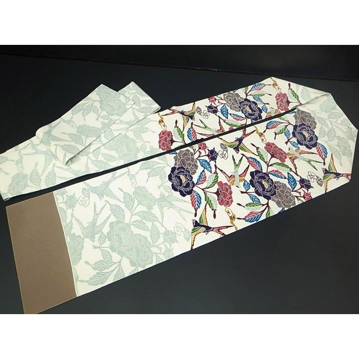 名古屋帯 和染紅型 栗山吉三郎 仕立て上がり 正絹 新品 ツバメ 牡丹 九 