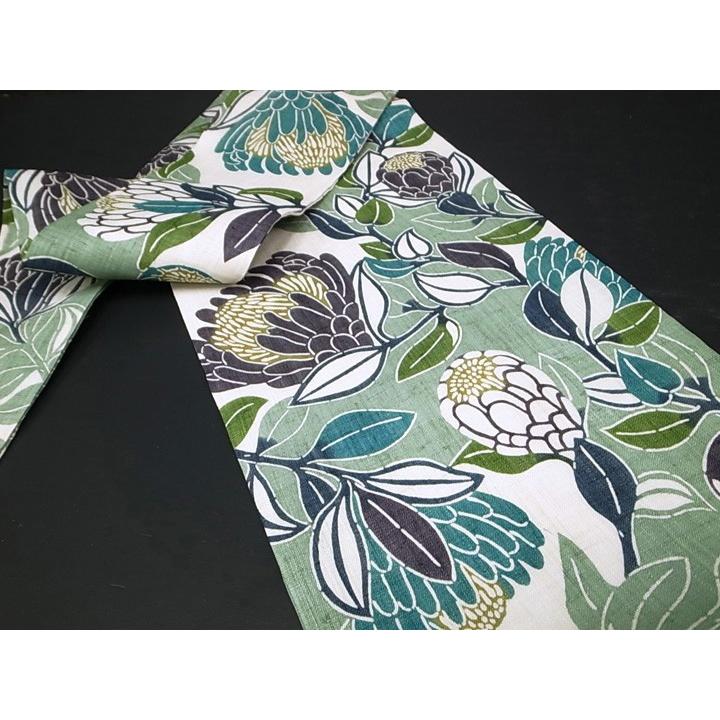 夏帯 名古屋帯 仕立て上がり 本大麻帯 和染紅型 栗山吉三郎 本麻 染帯