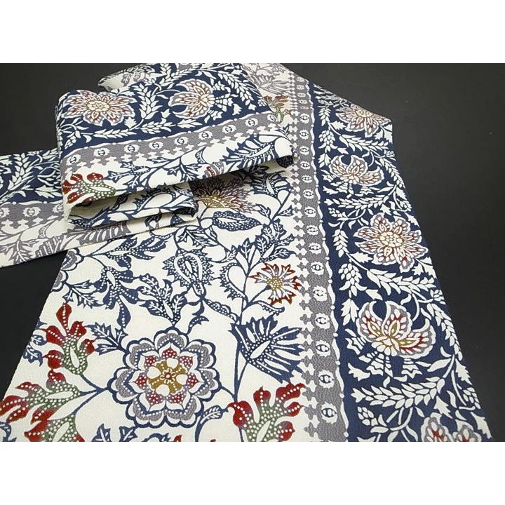 名古屋帯 和染紅型 栗山吉三郎 花更紗 仕立て上がり 正絹 新品 九寸  